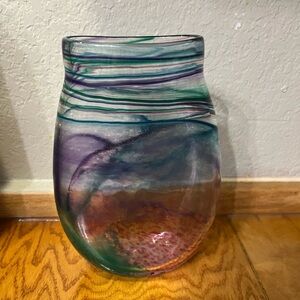 Julia Donnelly Vase Freeform Blown Glass Art Glass Signed Vintage